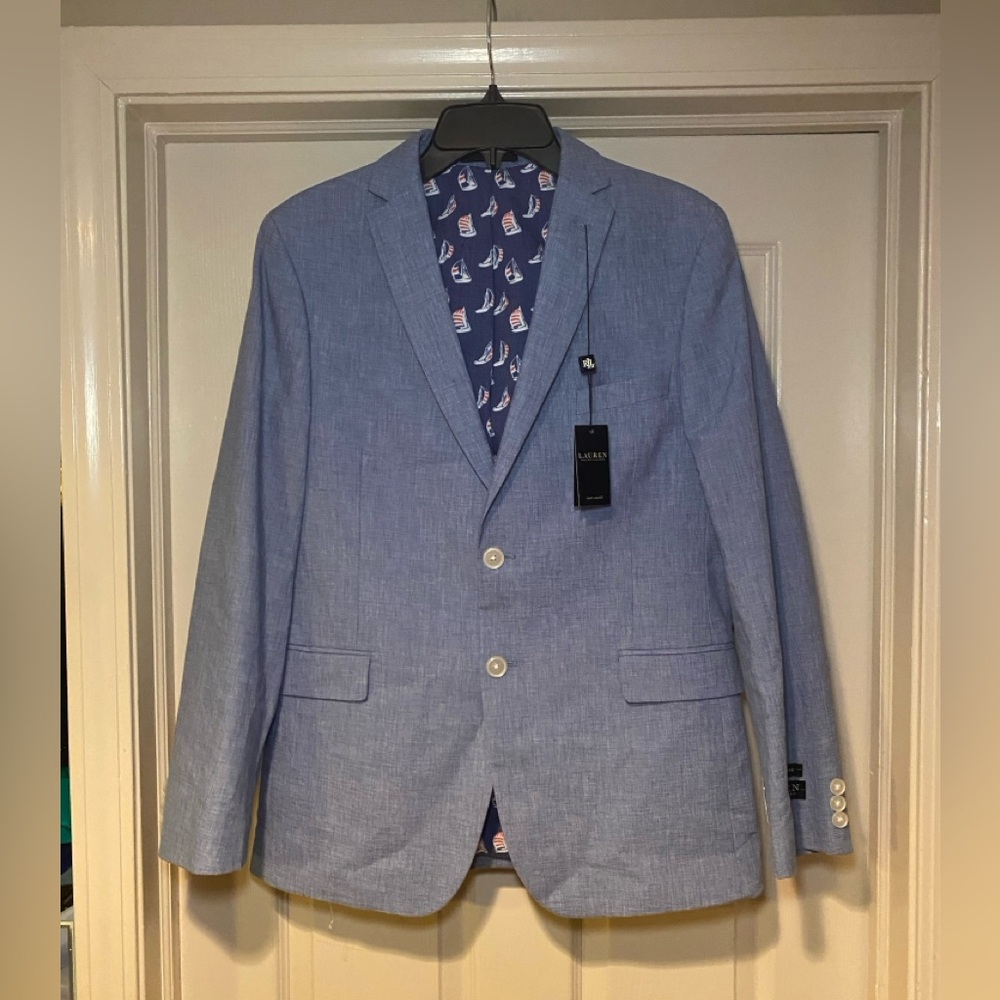 Lauren Ralph Lauren Light Blue Boys' Linen-Blend Blazer with Nautical Lining